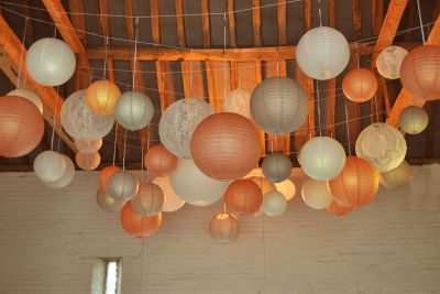 Peach Coral and Grey Paper Lanterns