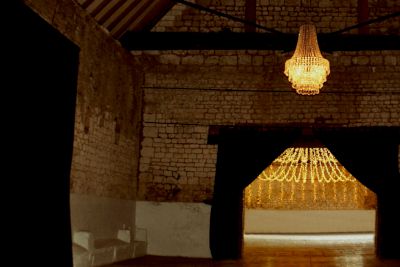 Monks Barn Chandelier and Fairy Lights