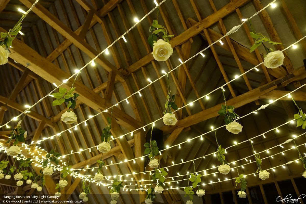 Hanging Roses On Fairy Light Canopy