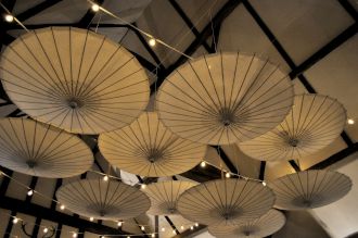 Hanging Umbrella Canopy with Festoon Lights