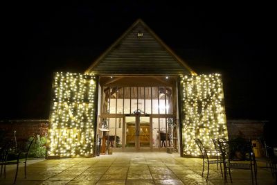 Fairy lights on the barn doors