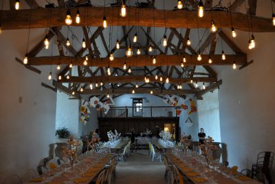 Edison Bulbs Above Wedding Tables