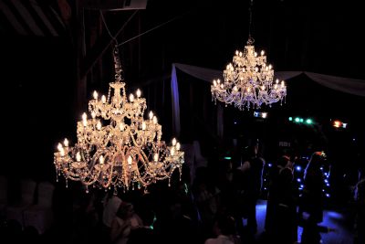 Crystal Chandeliers Over Dance Floor