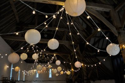Festoon Lights with Blush and Whte Lanterns