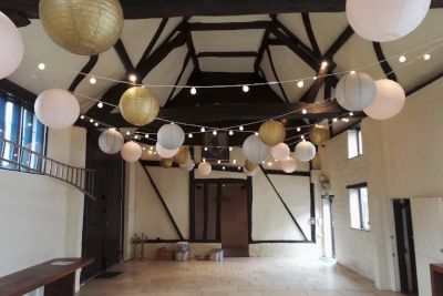 Festoons with Grey Gold and Blush Lanterns