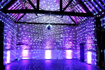 Monks Barn Mirror Ball and Colour Changing Uplighting